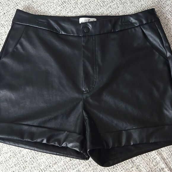 Just Be Black High Waist Faux Leather Shorts - Picture 2 of 8
